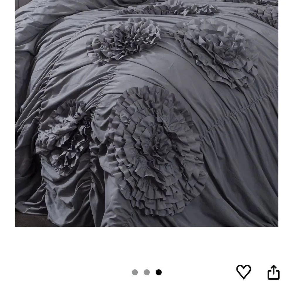 Lush Decor 3 piece Elegant Gray Ruffled Bedding Set- comforter & 2 sham cases